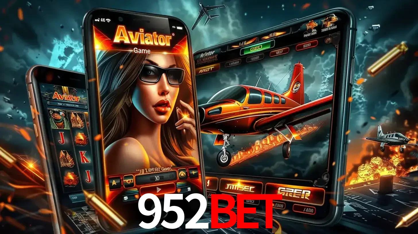 O popular jogo de apostas Aviator exibido em vários celulares e tablets, mostrando a interface emocionante e a ação de voo disponíveis para jogar agora no 952BET.