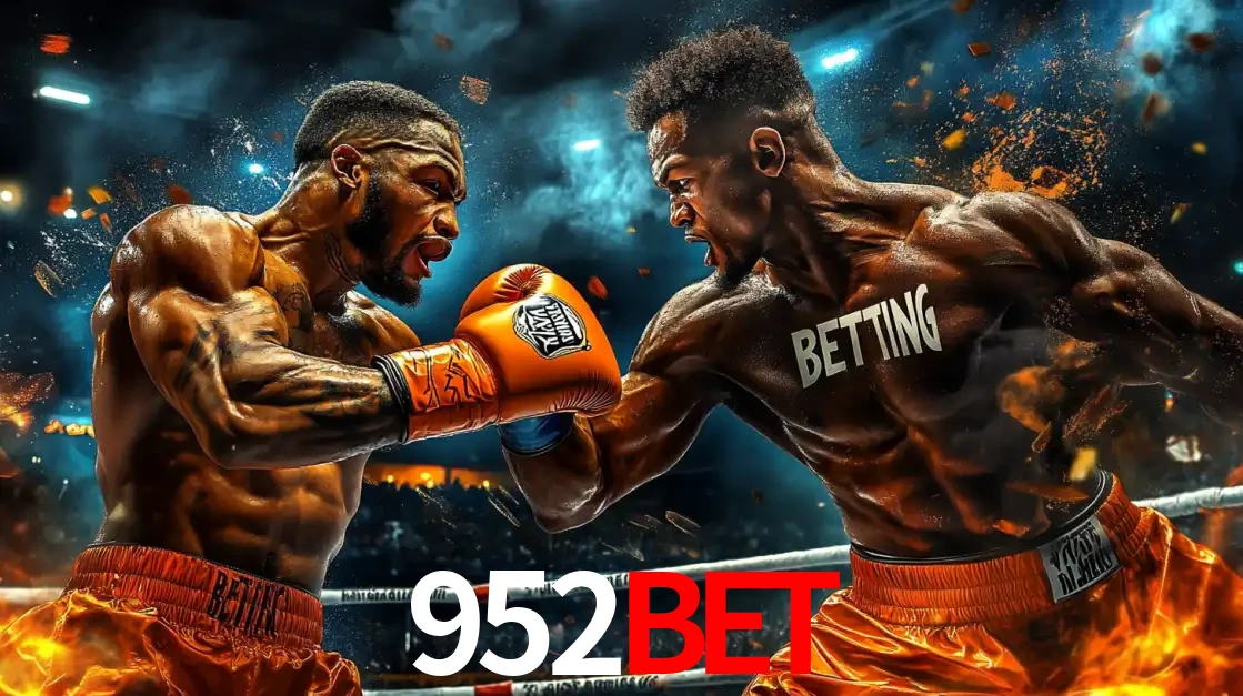 Dois boxeadores em uma luta intensa e explosiva, representando a adrenalina e as oportunidades de apostas em esportes de combate disponíveis na plataforma 952BET.