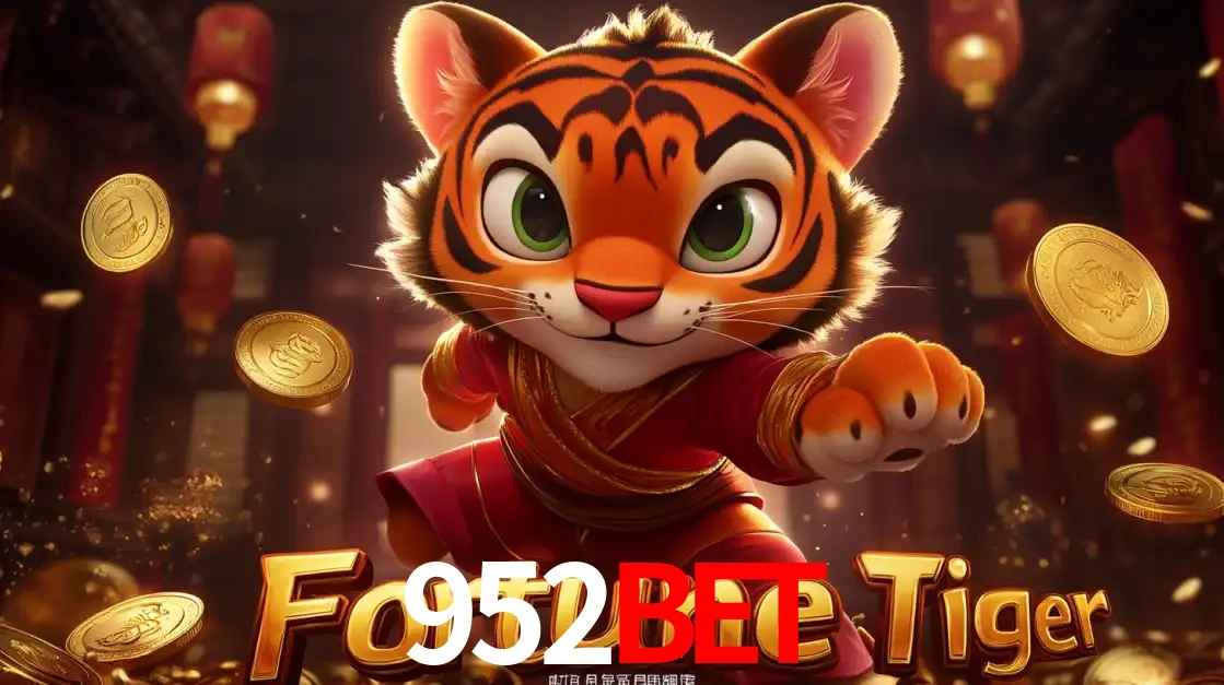 O carismático mascote do jogo de slot Fortune Tiger, um tigre fofo em pose de artes marciais, pronto para trazer sorte e multiplicadores de ganhos no cassino online 952BET.