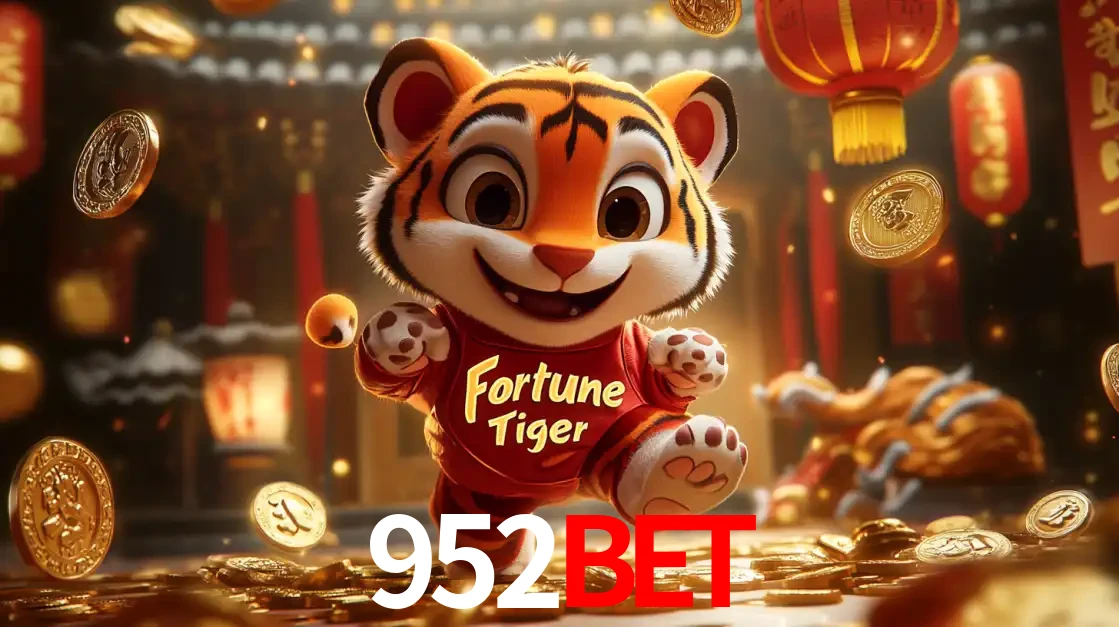 O alegre personagem do Fortune Tiger correndo sobre um caminho de moedas de ouro, simbolizando os grandes prêmios e a diversão do popular jogo de slot do 952BET.